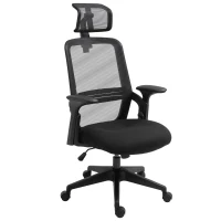 Vinsetto Cadeira de Escritório Ergonômica Cadeira de Escritório Giratória com Altura Ajustável Apoio para a Cabeça Suporte Lombar Reguláveis e Encosto Transpirável 63,5x64,5x113-122cm Preto(m-1)