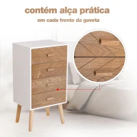 HOMCOM Mesa de Cabeceira com 4 Gavetas Amplo Espaço de Armazenamento para Dormitório 40x30x75 cm Branco e Madeira(m-4)