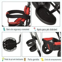 HOMCOM Triciclo para Crianças 2 em 1 com capota ajustável acima de 18 Meses vermelho 92x51x110cm(m-6)