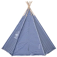 HOMCOM Tenda Infantil Tipi infantil estilo indiano com janela para cobrir o piso e 2 almofadas Bolsa de transporte 200x200x170 cm Azul(m-1)