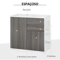 HOMCOM Aparador Auxiliar com 2 Portas 2 Gavetas e Prateleira Ajustável Abertura a Pressão Móvel Organizador de Armazenamento para Dormitório Sala de Estar 79x36x74cm Cinza(m-4)