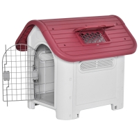 PawHut Casota para Cães com Porta Removível Base Elevada 3 Respiradouros e Janela Casota de Cães para Interior e Exterior 59x75x66cm Cinza e Vermelho