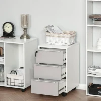 HOMCOM Bloco de Gavetas Móvel de Escritório com 3 Gavetas Fechadura Rodas e Travão para Documentos 40x40x63,5 cm Branco e Cinza(m-12)