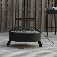Outsunny Braseiro externo Ø76 cm 2 em 1 com grade de cozinha Grelha de churrasco Póquer de fogo com tampa de malha preto(m-2)