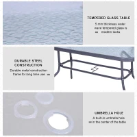 Outsunny Mesa de exterior retangular com furo 140x80x70cm Cinza carvão(m-7)