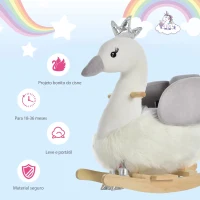 HOMCOM Cavalo Baloiço para Bebés com Forma de Cisnei com Sons Apoio para os Pés e Cinto de Segurança 60x33x59 cm Branco e Cinza(m-4)