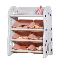 HOMCOM Organizador de Brinquedos para Crianças com 6 Caixas para quarto Sala de Jogos Creche 76x36x92cm Coral e Branco(m-1)