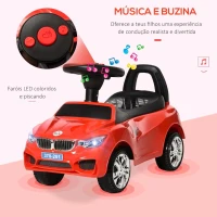 HOMCOM Carro Andador para Crianças de 18-36 Meses com Faróis Música Buzina Volante Compartimento de Armazenamento e Alça para Empurrar 63,5x28x36 Vermelho(m-4)