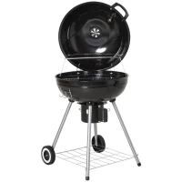 Outsunny Barbecue a Carvão com Termômetro Prateleira e Rodas para Jardim Exterior Campismo 57x63x94 cm Preto e Prata(m-1)