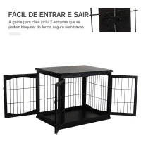 PawHut Gaiola para Cães de Madeira com Superfície de Mesa 2 Portas e Grades de Metal 81x58,5x66cm Preto(m-6)
