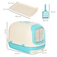 PawHut Caixa de Areia para Gatos com Alça de Transporte Duplo Fundo Bandeja Removível Pá e Filtro de Carvão Ativo 63x43x43cm Bege e Verde(m-3)