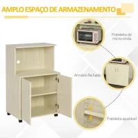HOMCOM Armário Auxiliar para Microondas Armário de Cozinha Baixo com Armário de 2 Portas e Prateleira Ajustável com Rodas Carga 70 kg 60,4x40,3x97cm Carvalho(m-5)