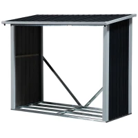 Outsunny Abrigo para Lenha de Aço Galvanizado Abrigo de Armazenamento de Lenhas com Teto Inclinado para Jardim Terraço Exterior 182 x 89 x 136/148cm Cinza(m-1)