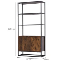 HOMCOM Estante com 3 prateleiras abertas e 1 armário de porta dupla com base elevada Estante multifuncional de armazenamento 76x33x162,5 cm Marrom Rústico(m-3)