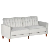 HOMCOM Sofá de 2 Lugares Convertível em Cama Estofado Aveludado com Encosto Ajustável e Pés de Madeira para Sala de Estar Escritório 189x81x83,5cm Cinza Claro(m-1)