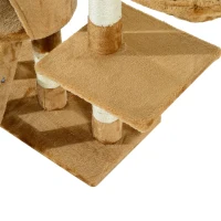 PawHut Árvore para gatos  com  Corda de Brincar Placa de Madeira e Revestido de Pêlo- Castanho - 30x55x96cm(m-11)