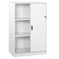 HOMCOM Armário de escritório com 2 portas deslizantes e 3 prateleiras 80x40x120 cm Branco(m-1)