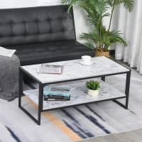 HOMCOM Mesa de Centro com Prateleira Mesa de Café Minimalista Imitação de Mármore Estrutura de Metal 106x50x47cm Branco e Preto(m-2)