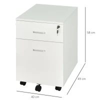 Vinsetto Bloco de Gavetas de Madeira Móvel para Arquivos no Escritório com 5 Rodas para Escritório Secretaria 40x49x58 cm Branco(m-3)