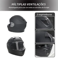 HOMCOM Capacete de Moto Integral Tamanho XL-61/62cm Capacete de Motocicleta com Dupla Viseira Cabeçote Anticolisão com Certificação Europeia Unisex Cor Preta(m-7)