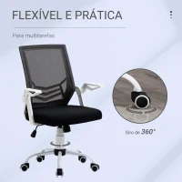 Vinsetto Cadeira de Escritório Ergonômica Giratória com Altura Ajustável Apoio para os Braços Dobrável Suporte Lombar e Encosto Transpirável 62,5x55x94-104cm Preto(m-8)