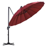 Outsunny Chapéu de Sol Excêntrico Ø300 cm com Manivela Mastro Giratório 360º Teto Inclinável em 6 Posições e Base Cruzada Incluída Vinho(m-1)