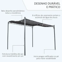 Outsunny Pergola de jardim 2,97x2,97 m com Toldo e 4 Furos de Drenagem Metal e Poliester 180 g / m² Resistente para pátio jardim Cinza(m-7)