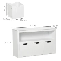 HOMCOM Aparador de Sala de Estar Armário Auxiliar de Armazenamento Moderno com Prateleira Aberta e 3 Gavetas para Dormitório Sala de Estar 102x33x61,5cm Branco(m-3)