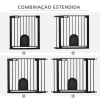 PawHut Barreira de Segurança de Cães Animais de Estimação para Escadas e Portas 75-103cm com 2 Extensões Fechamento Automático e Sistema de Duplo Bloqueio Aço Preto(m-7)