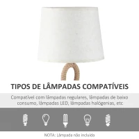 HOMCOM Candeeiro de Mesa Rústico com Base de Metal e Corda de Canhâmo Ecrã de Tecido Suporte para Lâmpadas E27 de Máx. 40W para Sala de Estar Dormitório Ø30x56cm Bege(m-5)