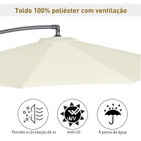 Outsunny Chapéu de Sol de Jardim Ø300x260cm Chapéu de Sol Excêntrico Inclinável com Manivela Base Cruzada e Suporte de Metal 8 Hastes para Terraço Exterior Balcão Creme(m-7)