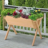 Outsunny Horta Vertical de Madeira 100x70x80cm Mesa de Cultivo para Plantas Flores Hortaliças com Pés Elevados 4 Orifícios de Drenagem e Tecido Geotextil(m-12)