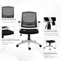 Vinsetto Cadeira de Escritório Ergonômica Basculante com Altura Ajustável Apoio para o Braço Dobrável Suporte Lombar e Malha Transpirável 61x61x94-104cm Preto(m-9)