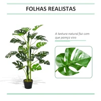 Outsunny Monstera Planta Artificial com Vaso Árvore Tropical Sintética com 21 Folhas Ø16x100 cm Verde(m-5)