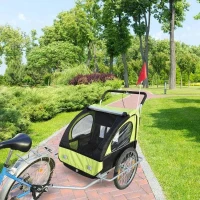 HOMCOM Reboque de Bicicleta para Crianças com 2 Lugares- Cor: Verde - 122 x 90 x 106 cm(m-2)