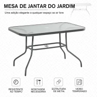 Outsunny Mesa retangular de metal para jardim  com orifício para guarda-sol Capacidade 70kg Vidro temperado 120x80x70 cm Cinza carvão(m-4)