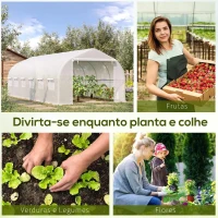 Outsunny Estufa Tipo Túnel 595x300x200cm Estufa de Jardim Grande com 12 Janelas e Porta Enrolável com Zíper para Cultivo de Plantas Branco(m-7)