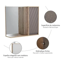 HOMCOM Armário de banheiro com espelho montado na parede com 1 porta e prateleira ajustável Estilo moderno 57x14,2x49,2 cm Carvalho e cinza(m-6)