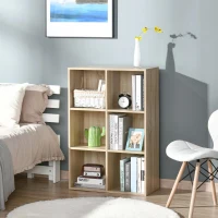 HOMCOM Estante para Livros Estante de Madeira de 3 Níveis com 6 Compartimentos de Armazenamento65,5x30x97,5cm Carvalho(m-7)