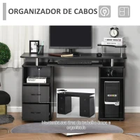 HOMCOM Secretária para computador Mesa para PC com prateleiras múltiplas Bandeja de teclado Suporte para CPU e 2 gavetas 120x55x85 cm Preto(m-4)