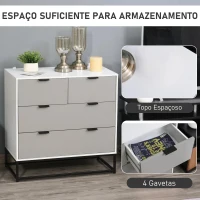 HOMCOM Cómoda com 4 Gavetas Base Elevada e Desenho Antiderrapante 80x40x79 cm Branco Cinzento e Preto(m-5)