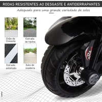 HOMCOM Motocicleta Elétrica Infantil com 3 Rodas Triciclo para Crianças acima de 3 anos com Bateria 6V Recarregável Funções de Música Buzina Faróis 86x42x52cm Preto e Branco(m-7)