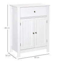 Kleankin Armário de Casa de Banho com 1 Gaveta e Prateleira Interior Ajustável Móvel Auxiliar de Armazenamento Multifuncional para Sala de Estar Cozinha 60x30x80cm Branco(m-3)