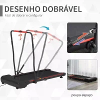 HOMCOM Passadeira Elétrica Dobrável Velocidade até 6km/h Passadeira com Controlo Remoto Ecrã LED e Rodas para Treinamento em Casa 133x61x103cm Preto(m-5)