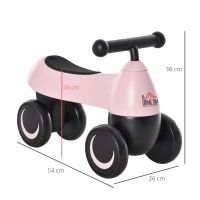 HOMCOM Andador para bebés acima de 18 meses tipo quadriciclo com 4 Rodas e Guidão 54x26x38cm Rosa Preto(m-3)