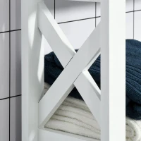 Kleankin Armário de banheiro com 3 prateleiras e 2 gavetas com dispositivo anti-queda 60x20x165 cm Branco(m-9)