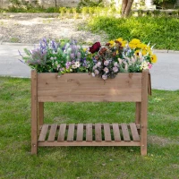 Outsunny Horta Vertical com Prateleira Horta Elevada de Madeira Maciça para Cultivo de Flores Verduras Ervas 123x54x74cm Marrom(m-14)