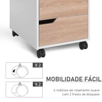 HOMCOM Bloco de Gavetas para Escritório Móvel de Escritório Bloco de Gavetas com 3 Gavetas e 4 Rodas 40x50x57,5 cm Madeira e Branco(m-6)