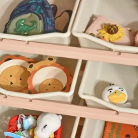 HOMCOM Organizador de Brinquedos para crianças tipo Estante Infantil com 6 Caixas para quarto Sala de Jogos Creche 76x36x92cm Creme Coral Azul(m-9)