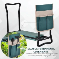Outsunny Banco de Jardim Dobrável com Bolsa para Ferramentas Almofada de Proteção para Joelhos Assento de Jardim com Joelheira Altura Ajustável 58x28x49cm Verde e Preto(m-5)